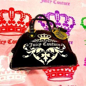 Vintage Black Juicy Couture Purse Bowler Bag Handbag Velour Satchel Y2K